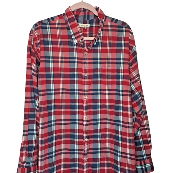 Mens Button Down Shirt Sonoma XL Front Pocket Button Cuffs Plaid u Red White Blu - Picture 1 of 5